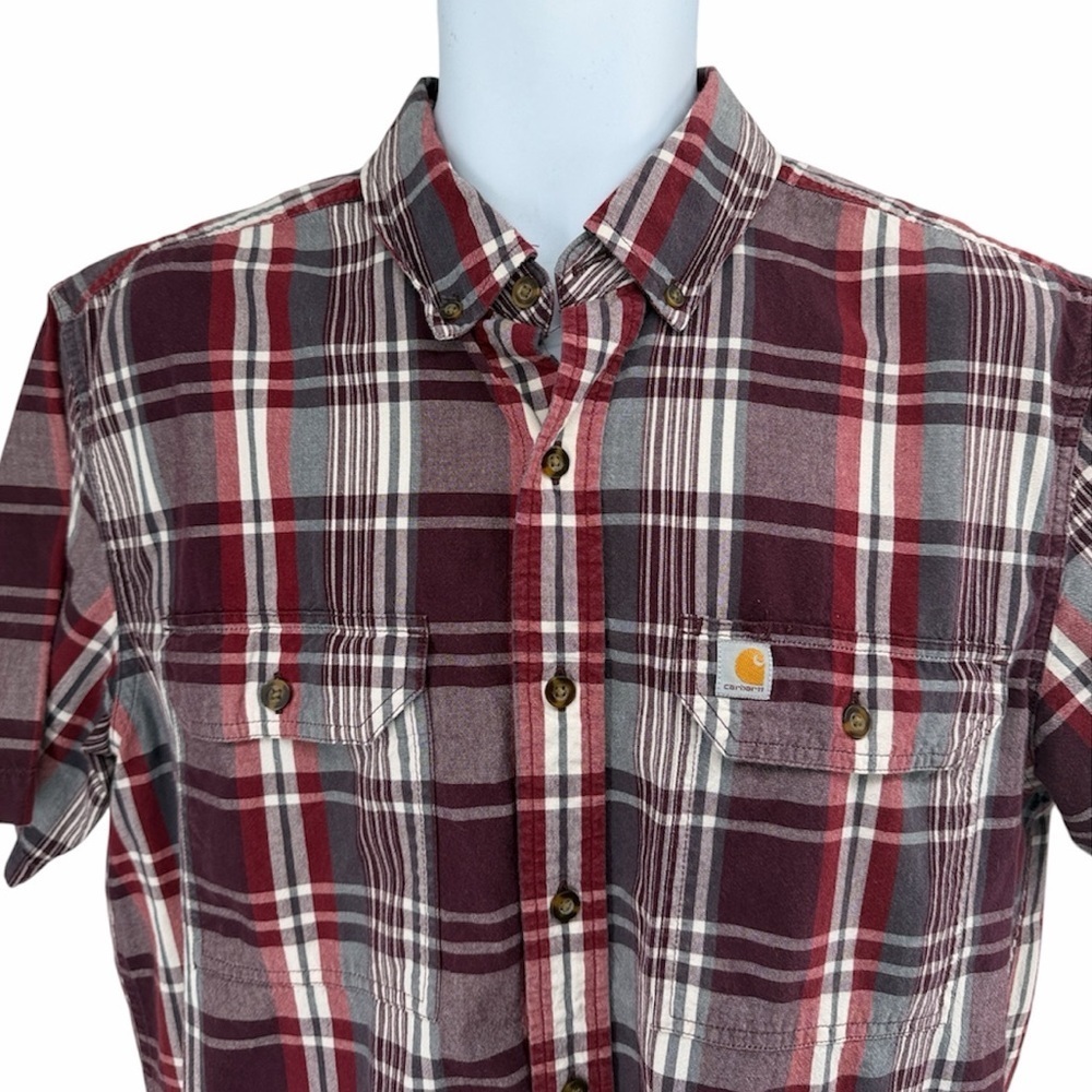 Carhartt Relaxed Fit Short Sleeve Shirt Button Up Plaid Pockets Mens Large Tall